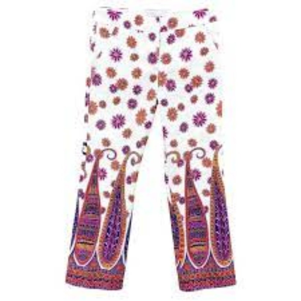 NWT Trina Turk white and paisley pants, pink and purple, 6